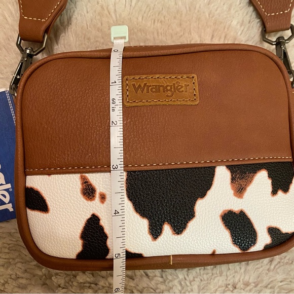 Wrangler Brown & Black Cowhide Crossbody Shoulder Bag - Picture 7 of 10